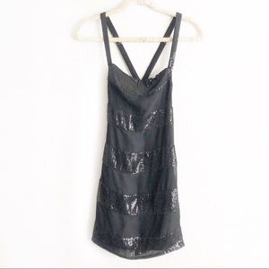 TOPSHOP X KATE MOSS Striped Sequin Dress Black 6